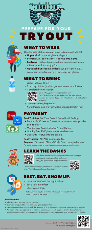 Prepare for your tryout. Wear comfy clothes you can move in. Wear sun protection like sunblock, arm sleeves, hat, shades. Bring at least 1 Liter of water and extra dry clothes (you will sweat or get wet). Sign the online waiver.